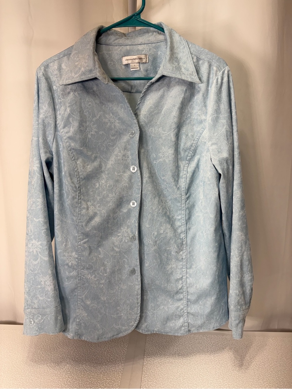 Christopher & Banks Pale Blue Floral Jacquard Button-Down Shirt 4255
